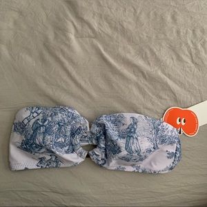 Strapless blue and white bikini top